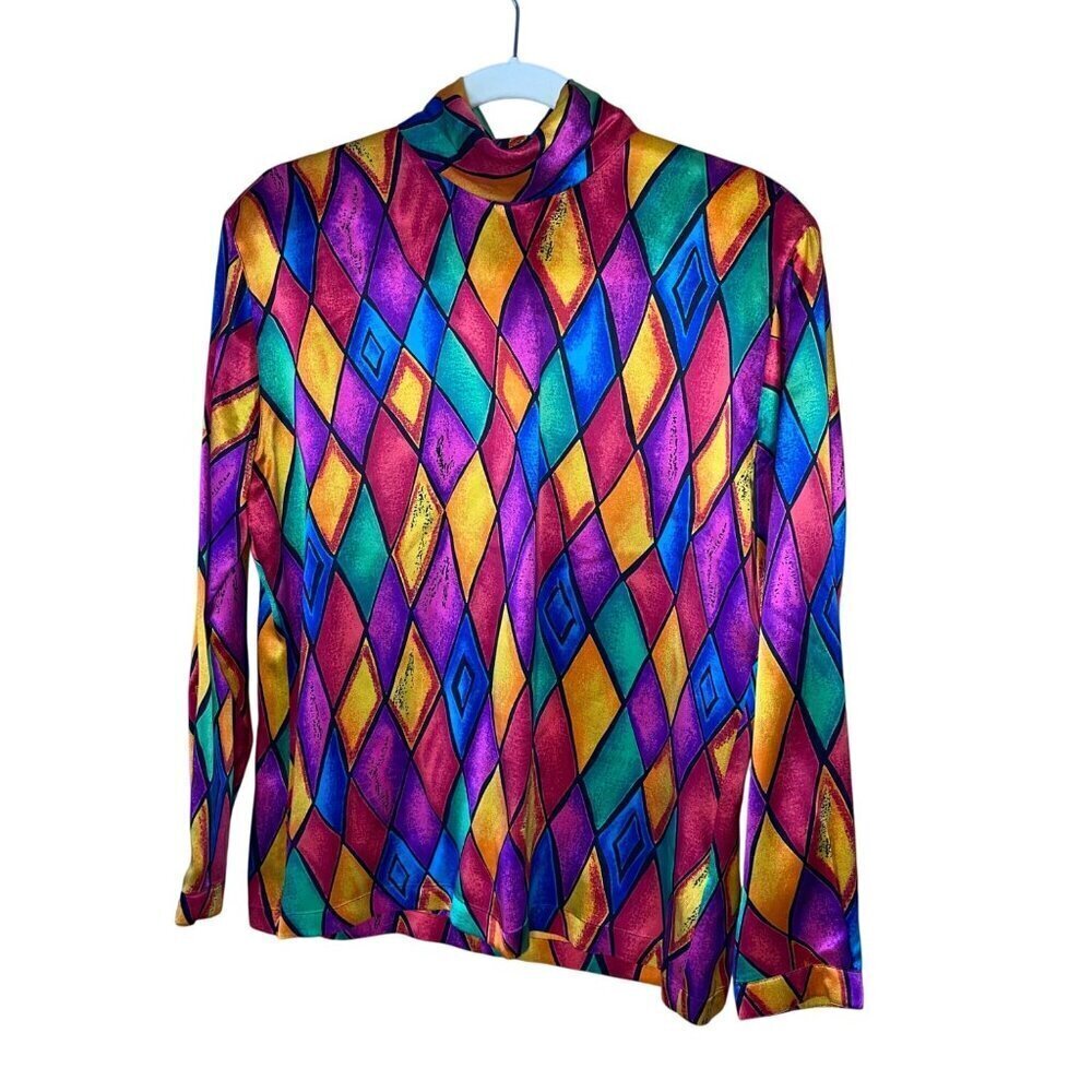 Escada Vintage Womens Blouse Size 36 Multicolor Long Sleeve Casual Pure Silk